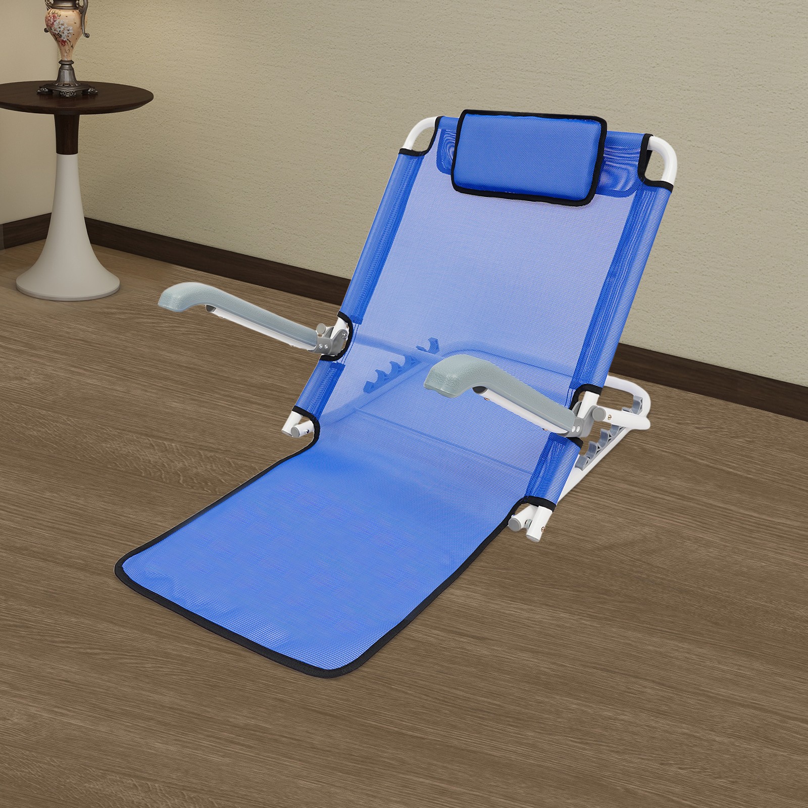 Adjustable Foldable Bed Backrest With Armrests Sit-Up Support Blue