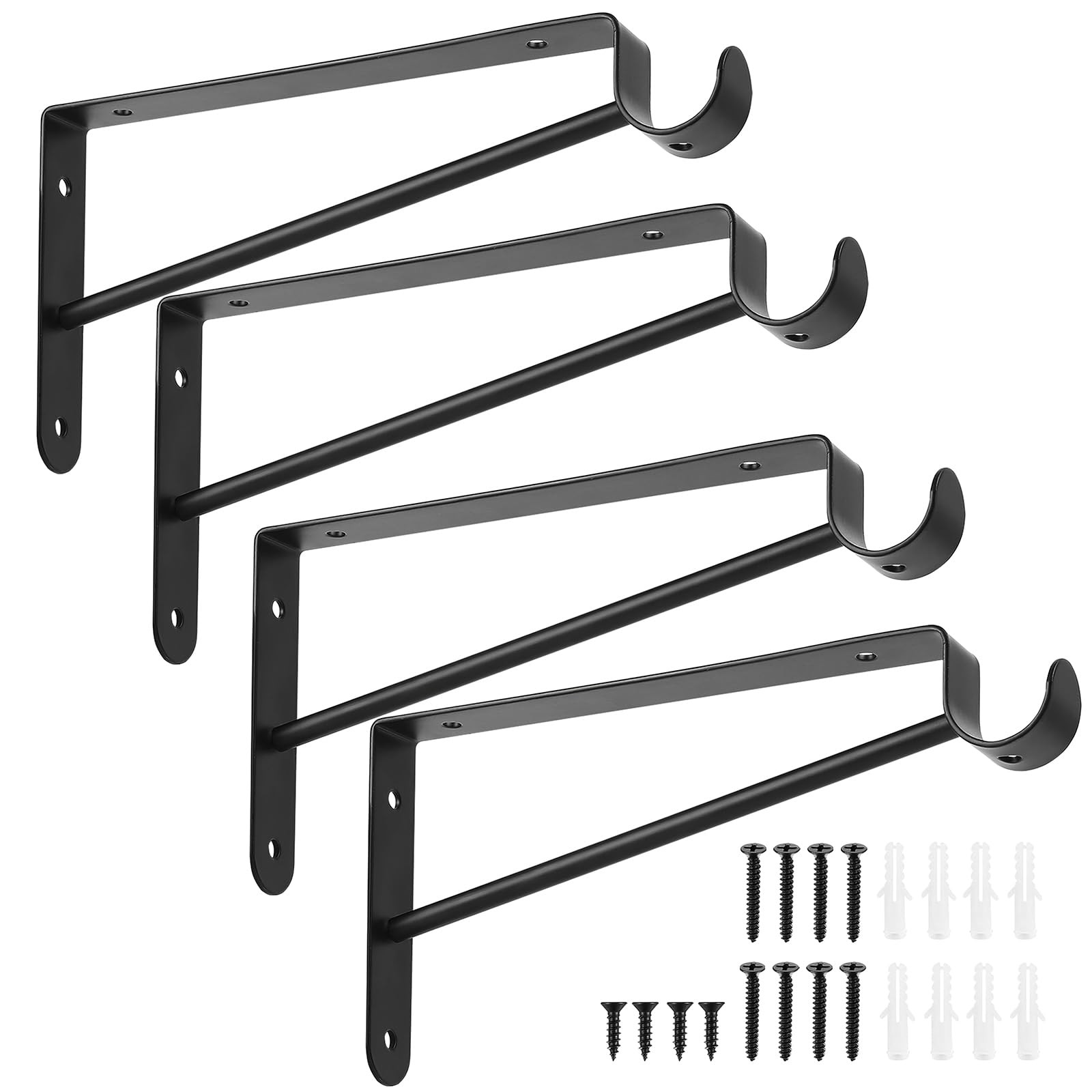 4 PCS Heavy Duty Closet Shelf and Rod Brackets Black Wall Mount Support