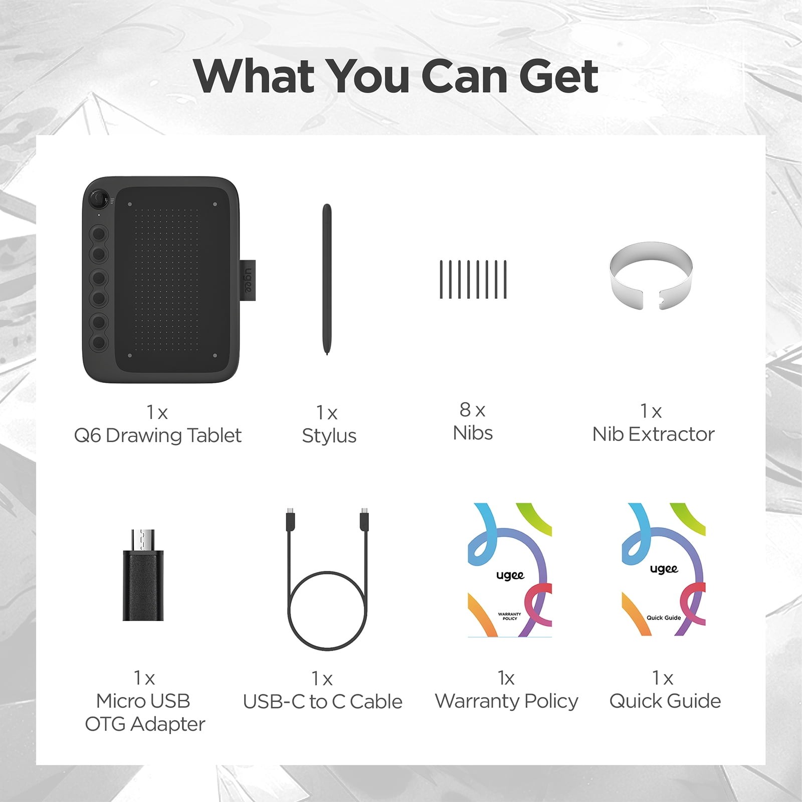 UGEE Graphics Drawing Tablet, Q6, 6.3in Active Area, 8192 Pressure Sensitivity,