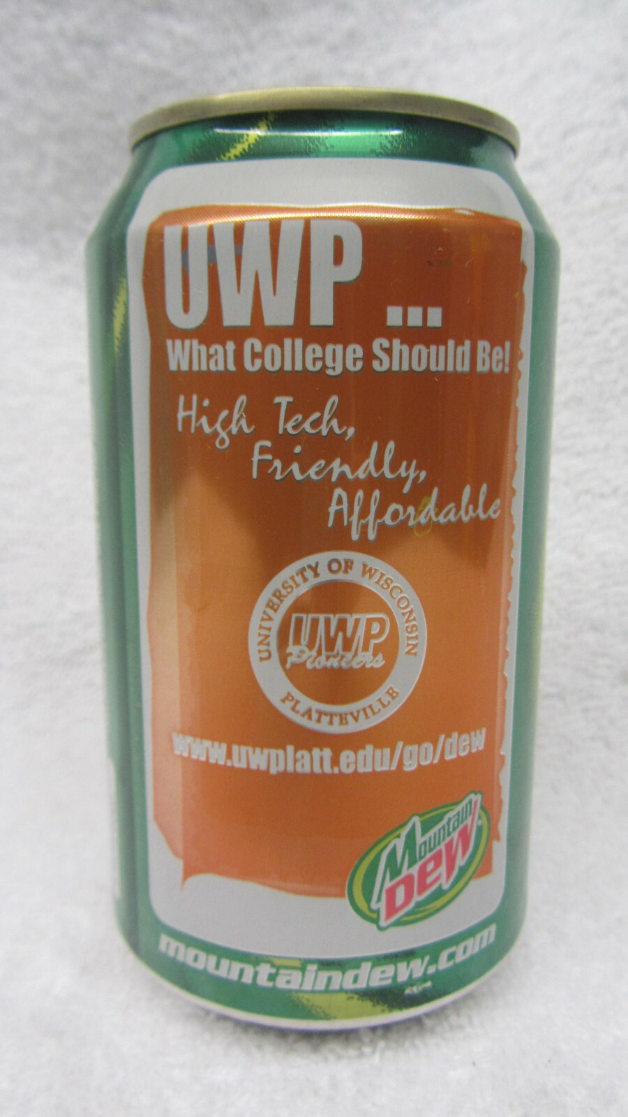 Vtg Mountain Dew UWP Platteville WI College Promotional 12 oz EMPTY Mt CAN 2005