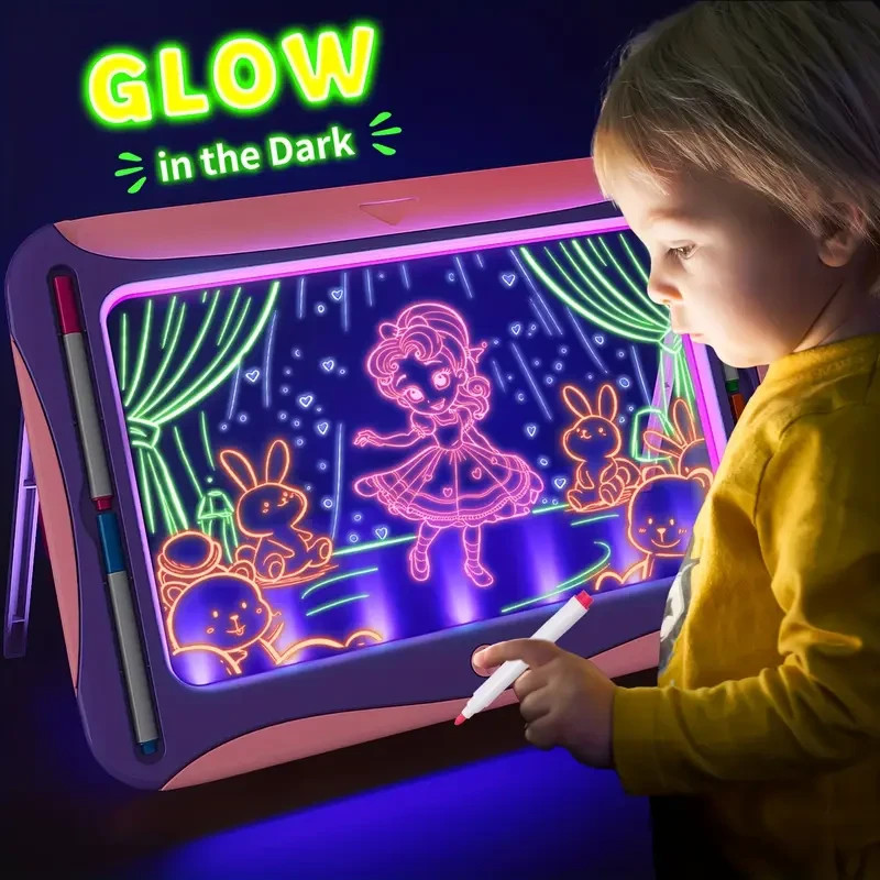 LED Light Up Drawing Board Kids Doodle Pad w/ 8 FX Modes, 6 Markers, Travel Toy
