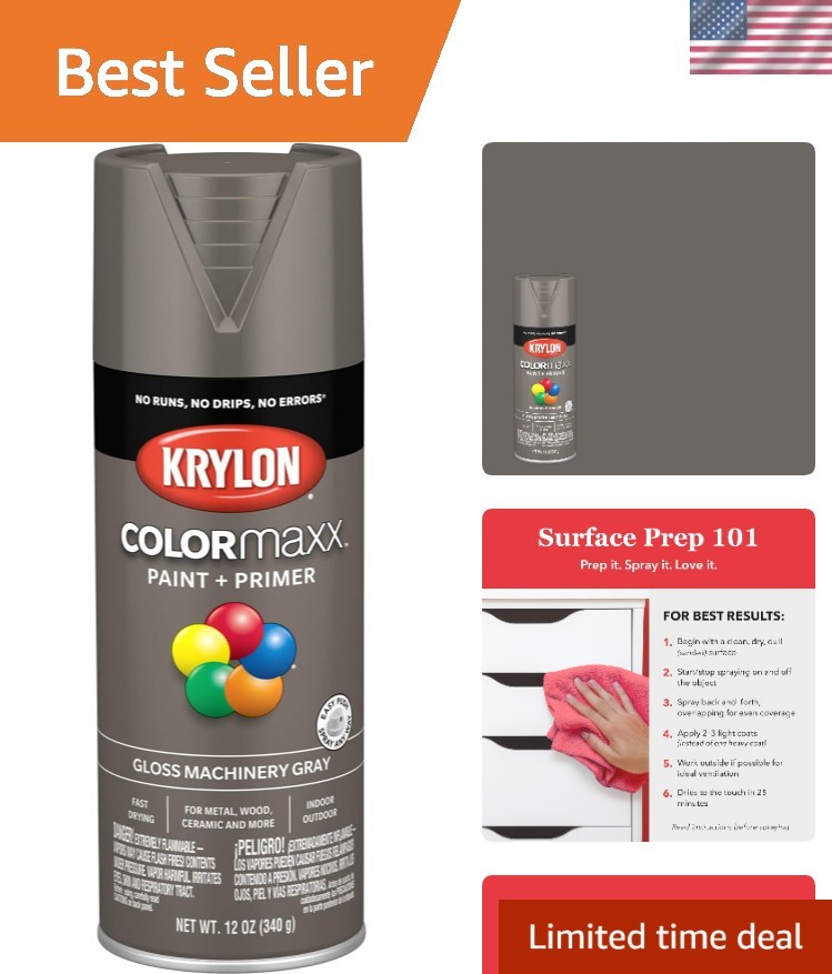 Fast-Drying Rust-Resistant Gloss Machinery Gray Spray Paint - 25 Sq Ft Coverage