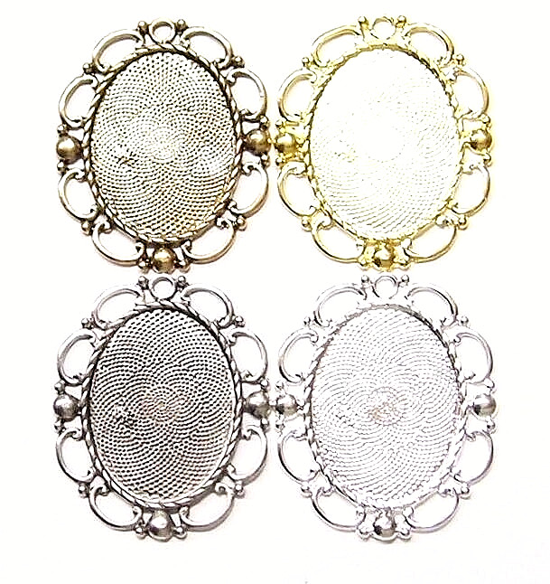 4 Different Colors of 40x30mm Victorian Art Deco Oval Loop Pendant Settings