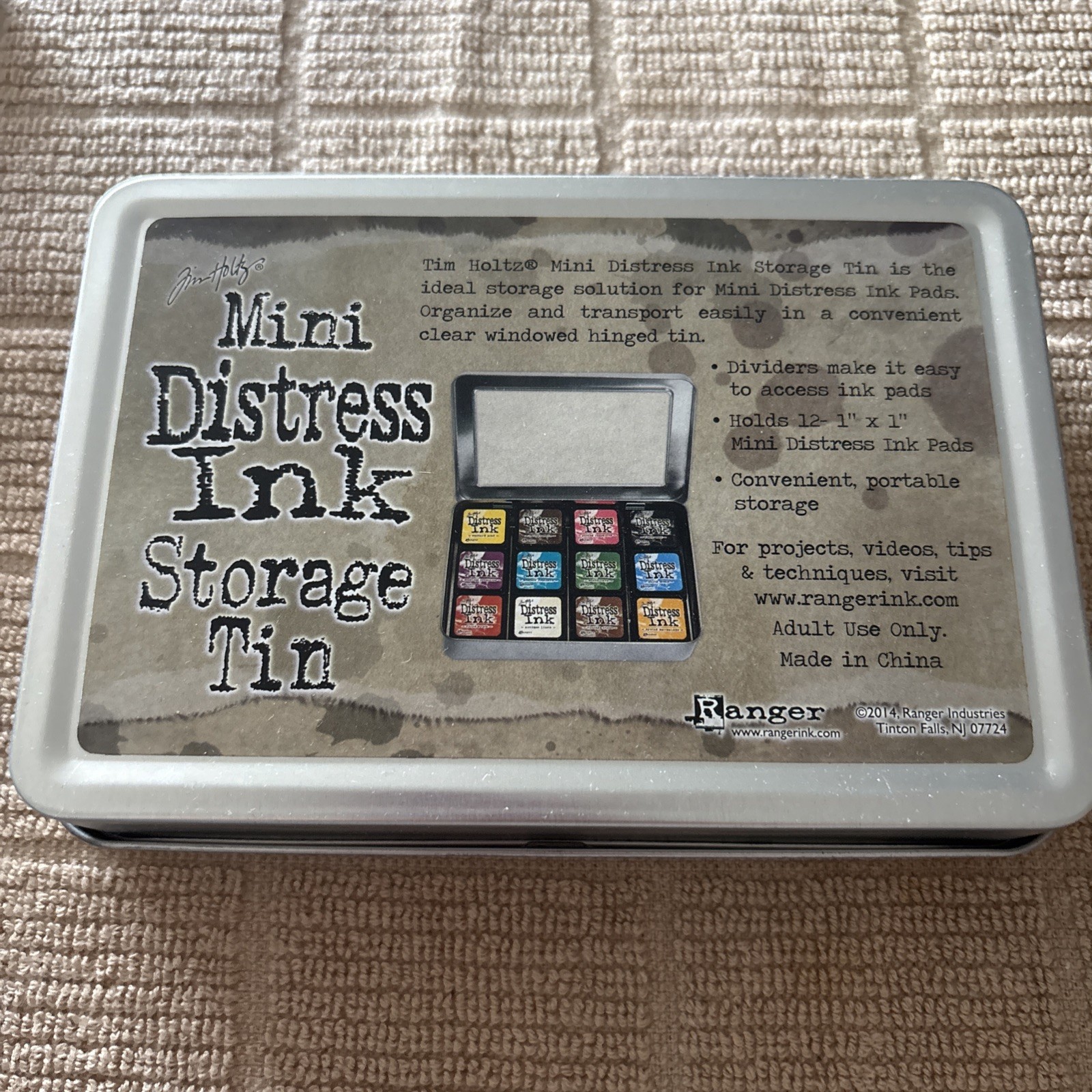 New - Tim Holtz Mini Distress Ink Storage Tin-Holds 12