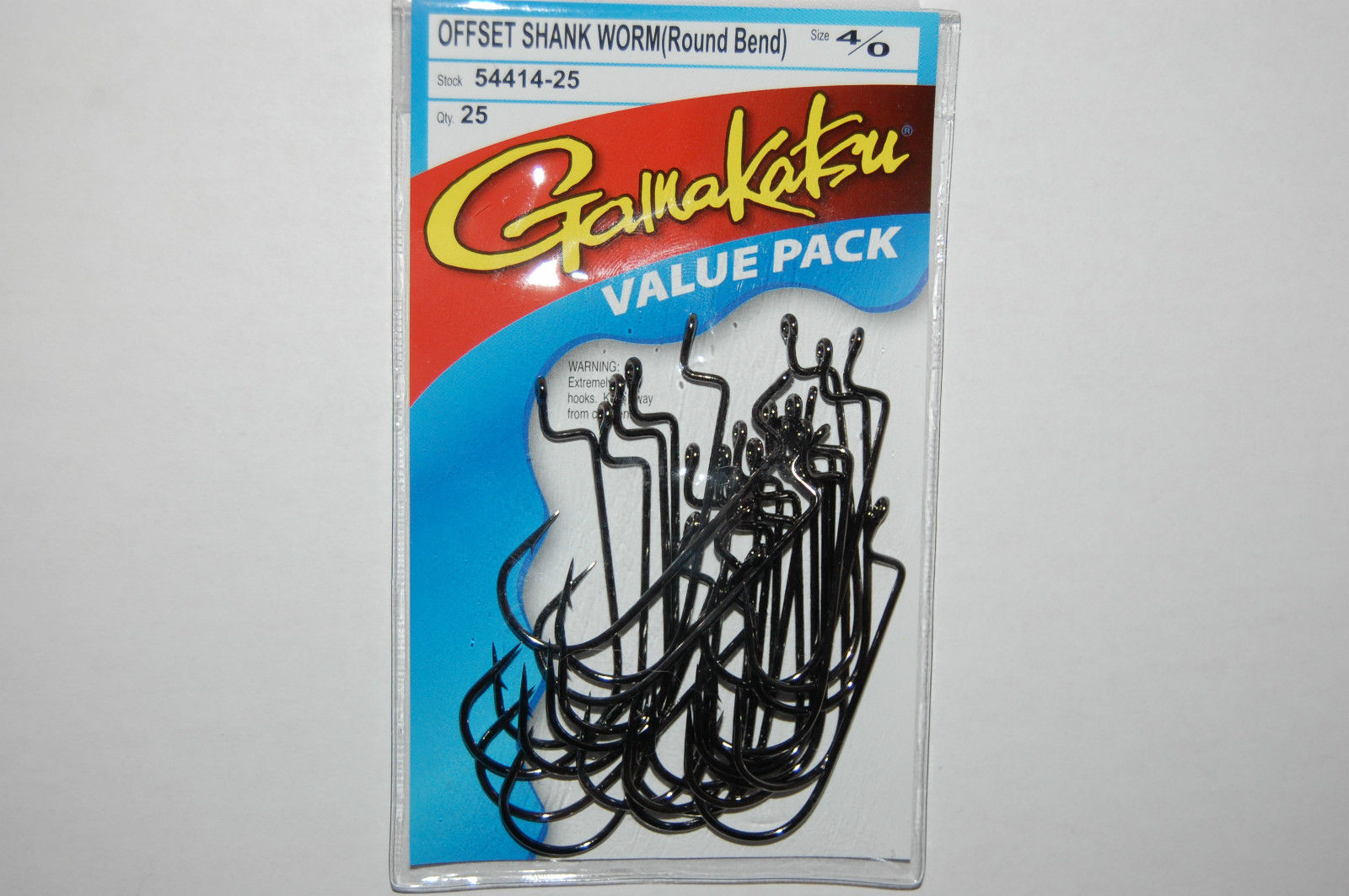 gamakatsu offset shank worm hook round bend size 4/0 value pack 54414-25