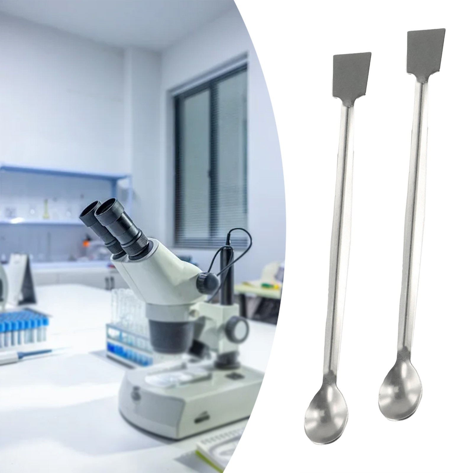 Stainless Steel Reagent Sampling Spoon 2Pcs 20cm Length Double End Lab Tool