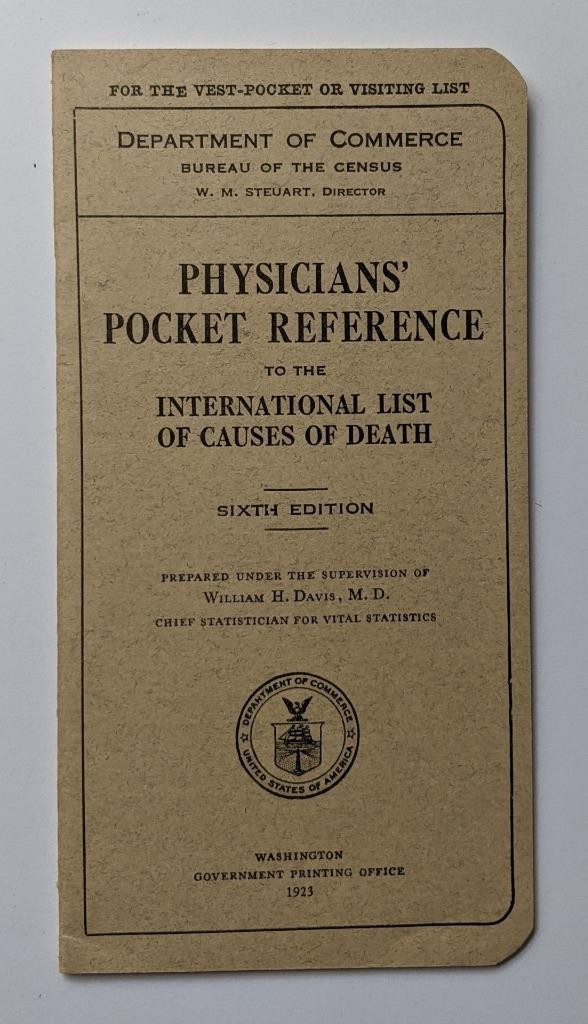 VINTAGE BOOKLET, 1923 PHYSICIAN s POCKET REFERENCE INTERNATIONAL CAUSE OF DEATH