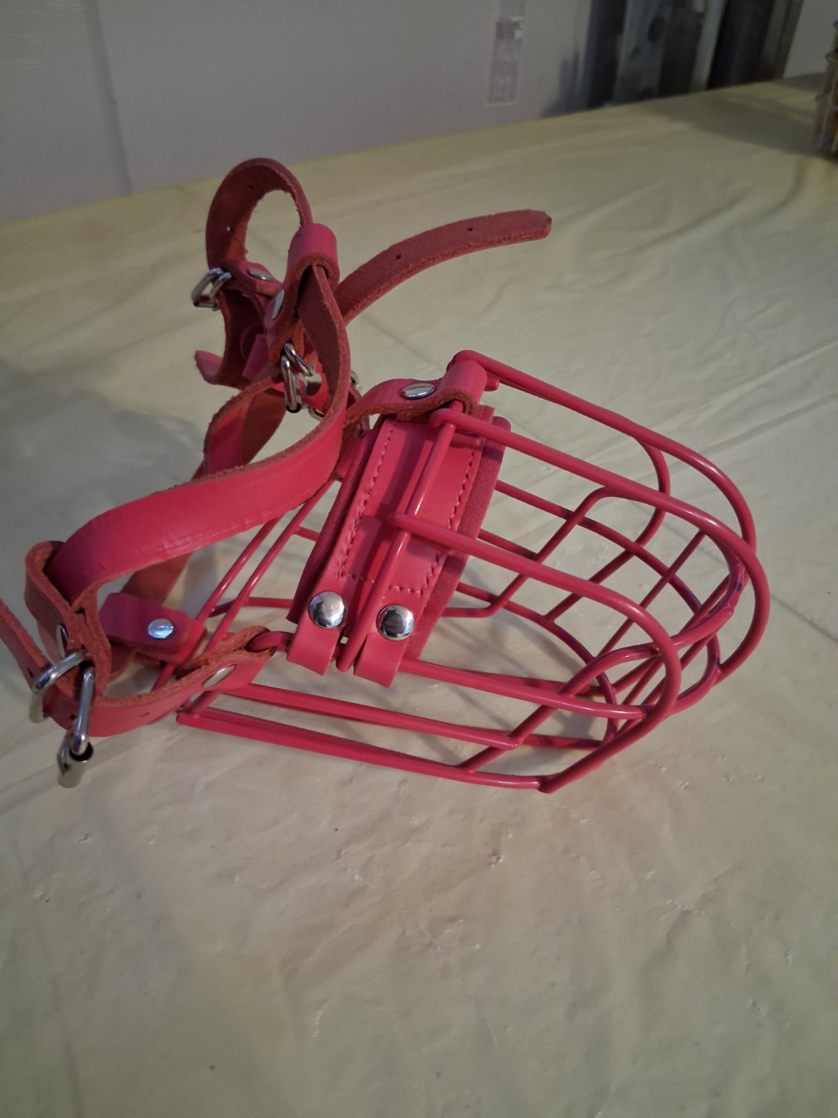 Pink Metal Basket Dog Muzzle. Breathable For Large Dog. Adjustable Leatger...