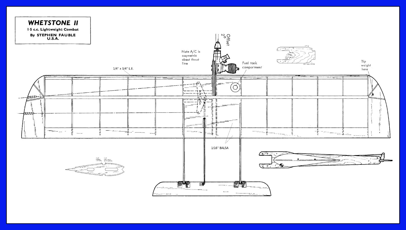 Model Airplane Plans (UC): Whetstone II 28" Combat for 1/2A by Steve Fauble