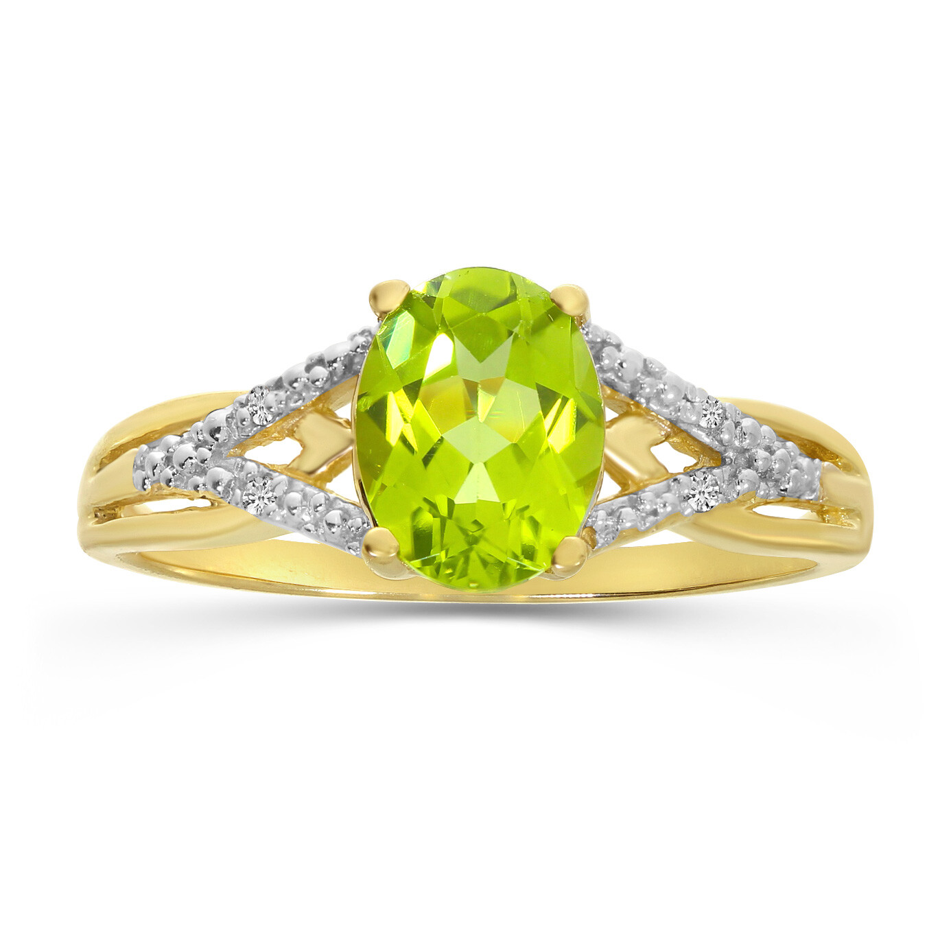 14k Yellow Gold Oval Peridot And Diamond Ring