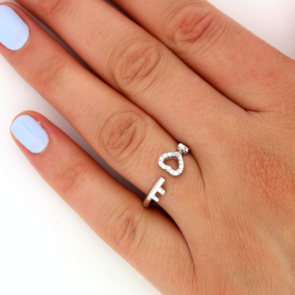 Sterling Silver 925 Heart Ring Open Heart & key Wraparound Ring Love Jewelry R10