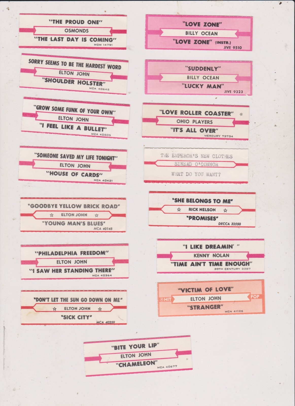 15 ROCK- JUKEBOX TITLE STRIPS LOT 12.FREE SHIPPING IN U S