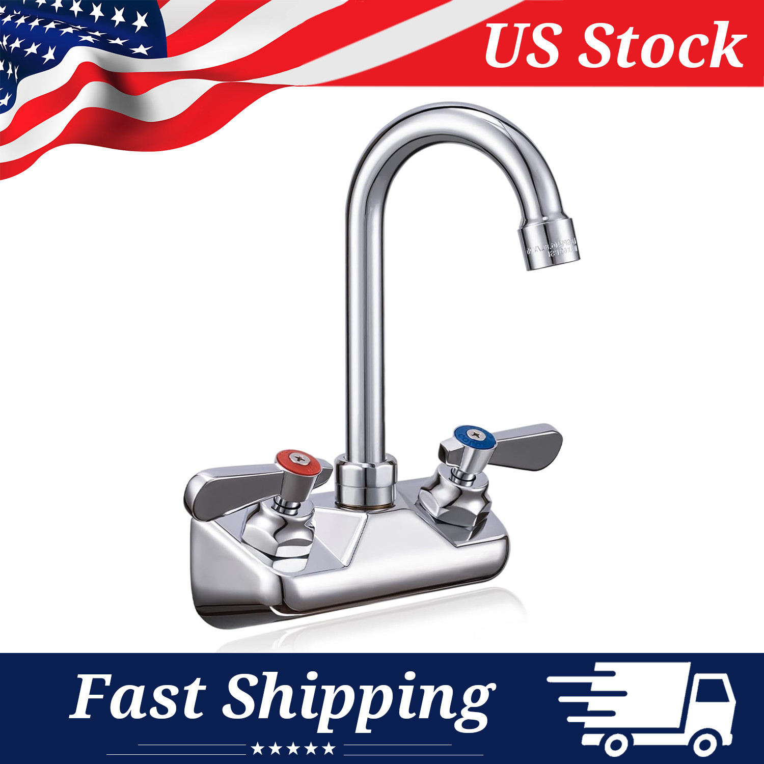 Hand Sink Faucet Commercial with Ceramic Valve, 4" Center Wall-Mounted