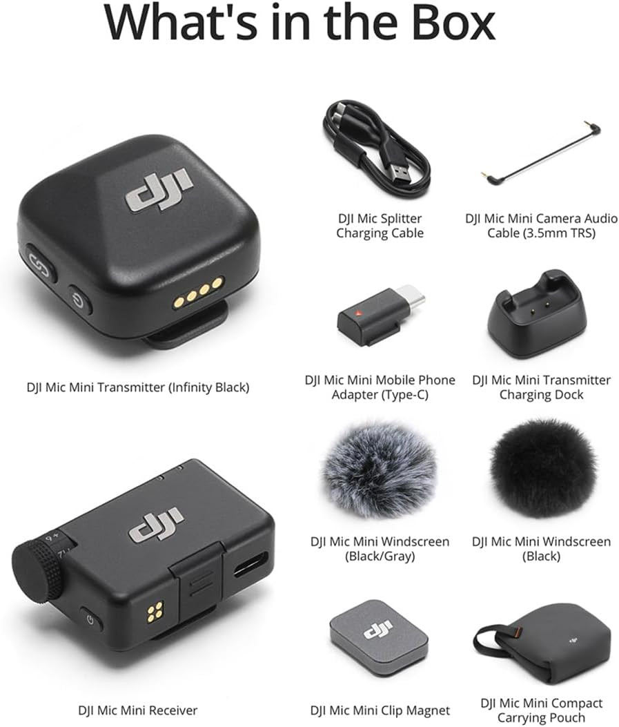 Mic Mini (1 TX + 1 RX), Wireless Lavalier Microphone for Iphone/Camera/Android,