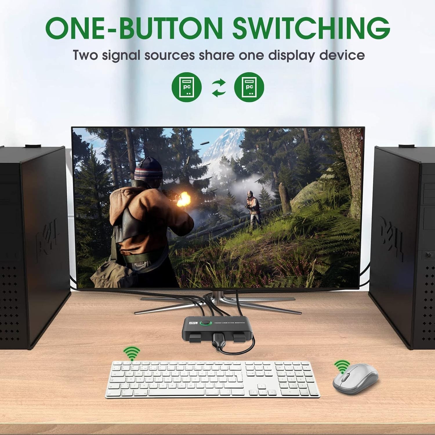 4K KVM Switch HDMI 2 Port Box for Two Computers Share Keyboard Mouse