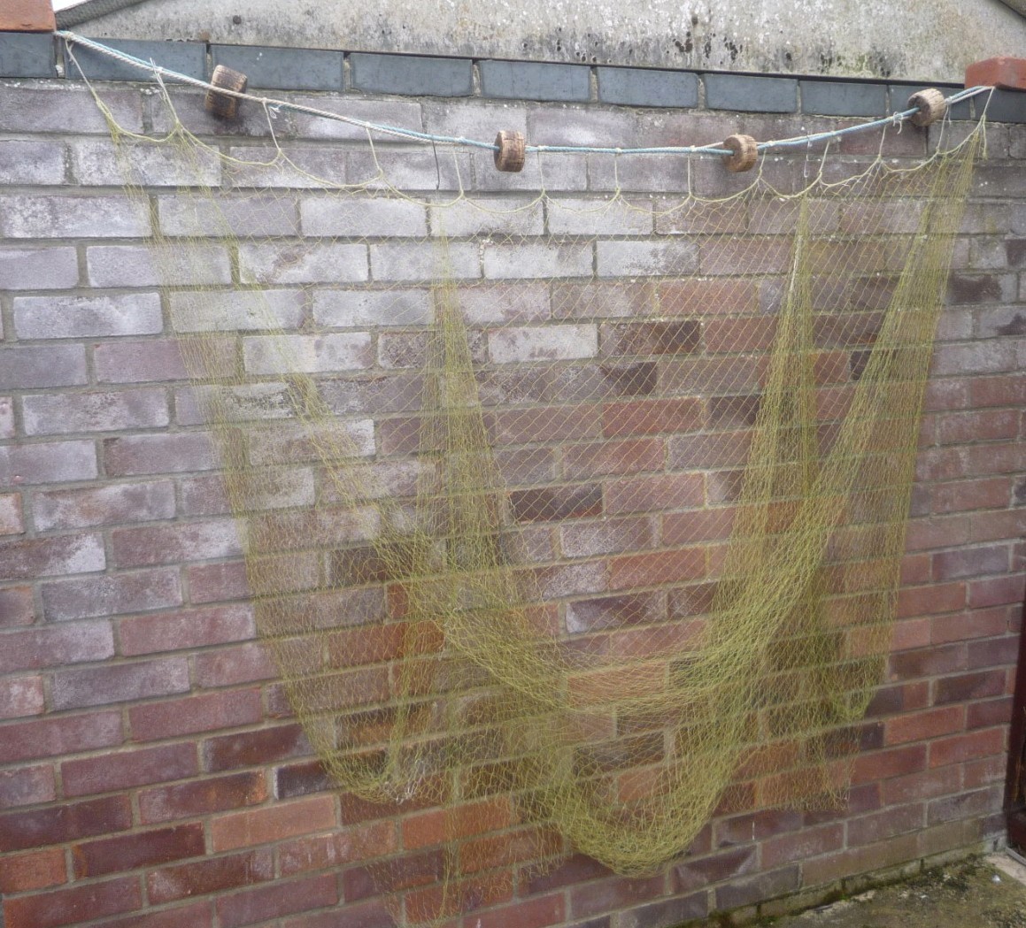 Piece of Old Vintage Nylon Herring Fishing Net with 4 cork floats