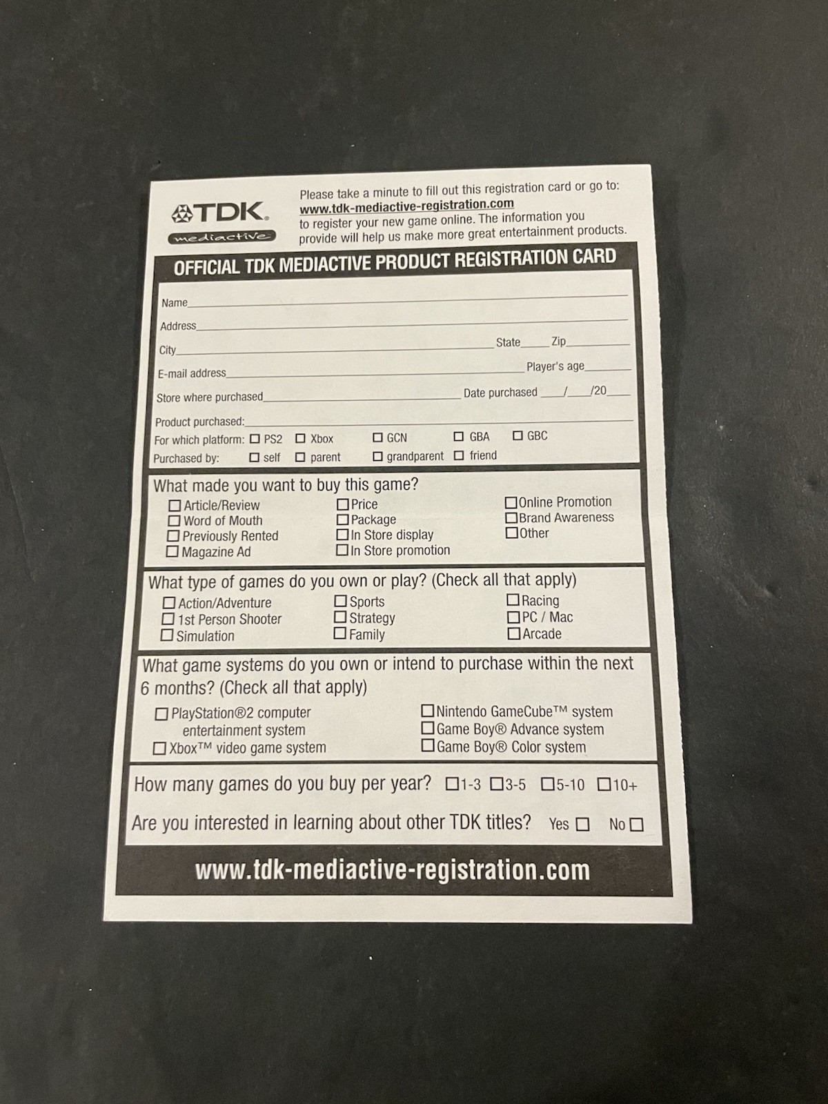 tdk mediactive registration card insert Only