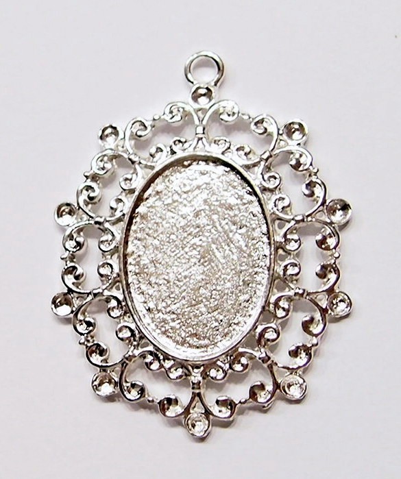 6 of 25x18mm Shiny Silver Whimsical Scroll Pendant Settings 4 Cabochons 49x37mm
