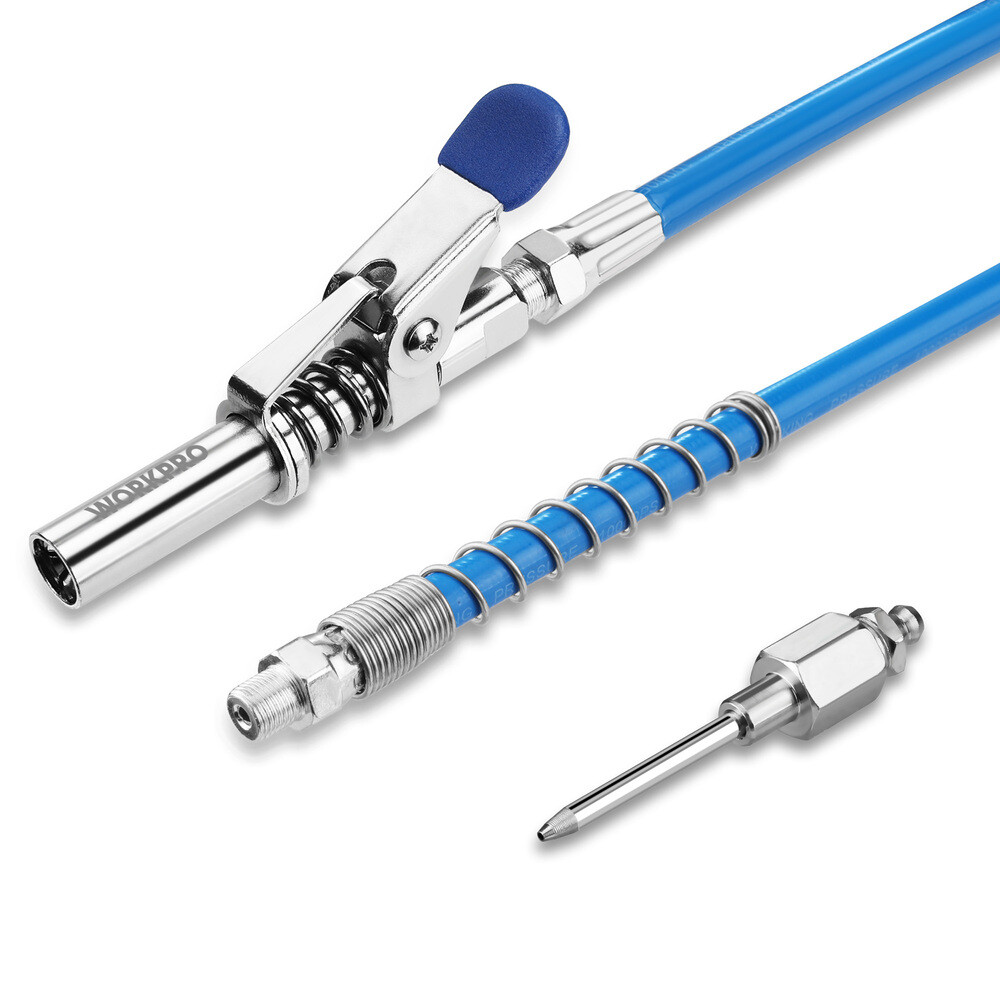 WORKPRO 3PCS Grease Gun Coupler Set Quick Release Needle Tip 12" Grease Gun Hose