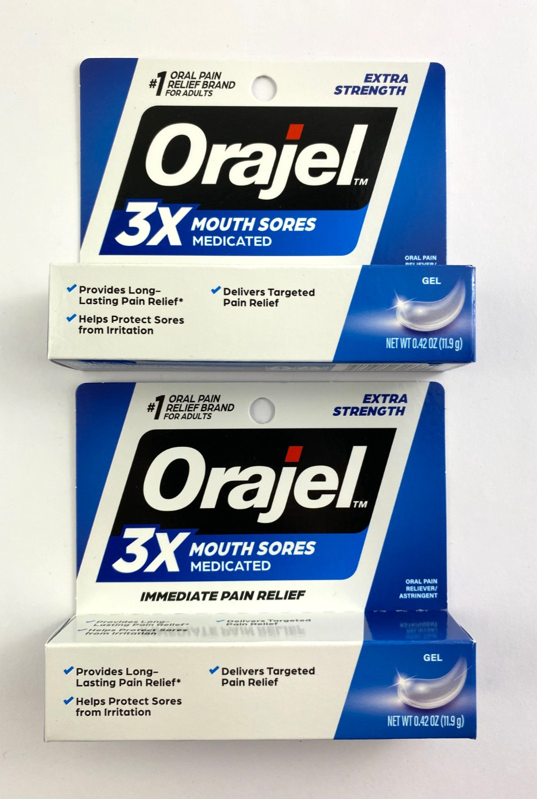 2- Orajel 3X for Mouth Sores Extra Strength Pain Relief  Gel Tube 0.42 Ounce