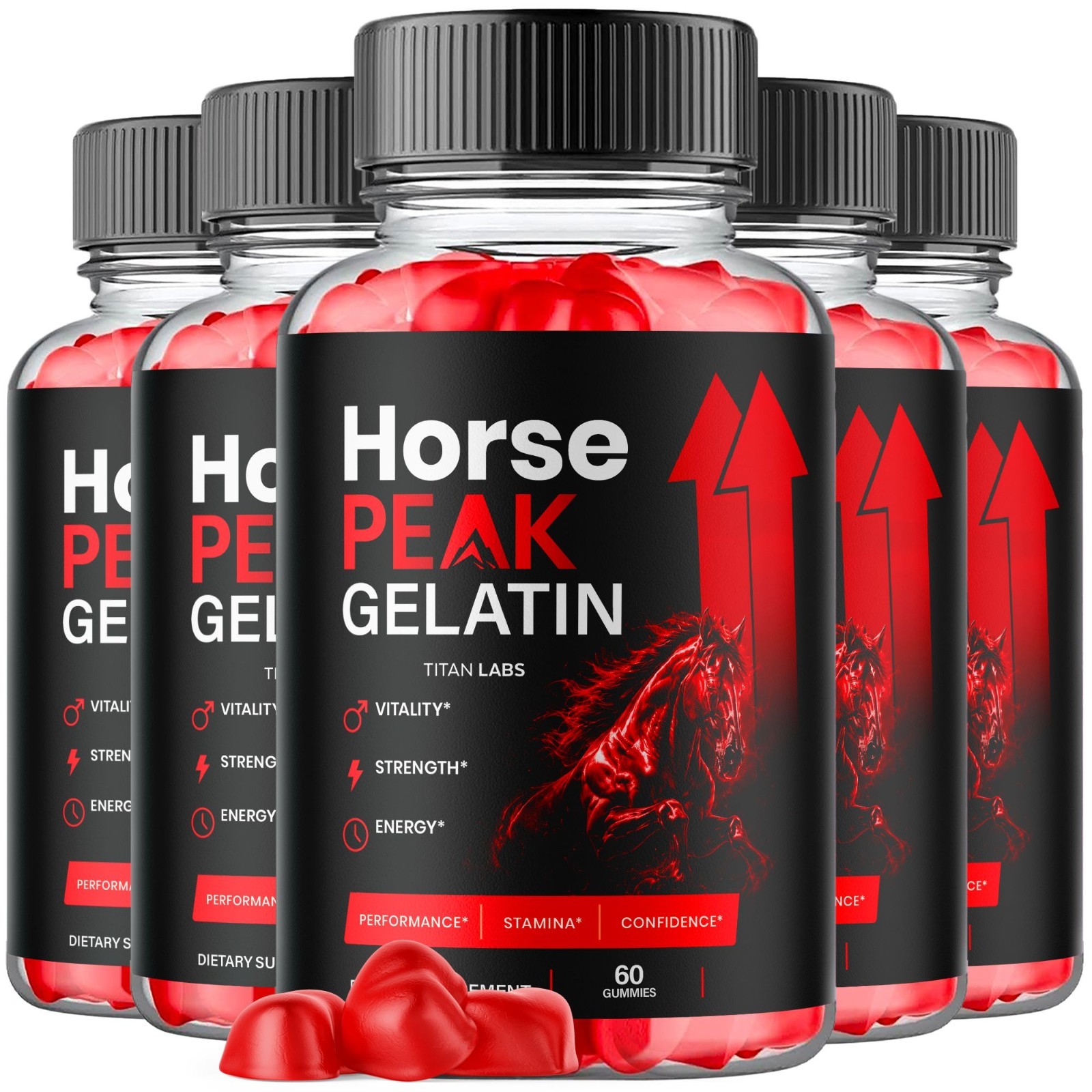 (5 Pack) Horse Peak Gelatin Advanced Male Health Support Supplement 300 Gummies