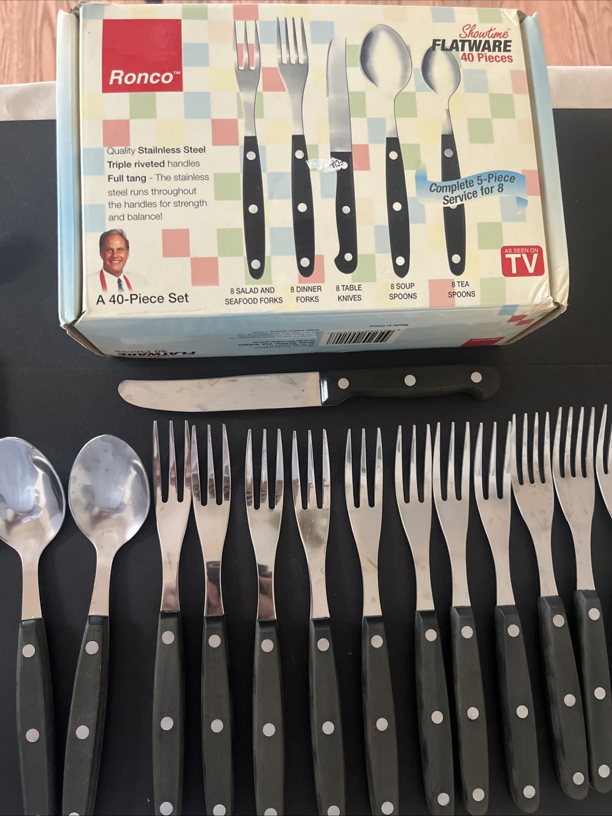 Ronco SHOWTIME Full Tang Stainless Steel 17 Pieces Flatware Lot Replacement