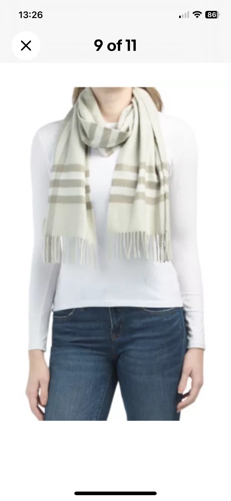 Burberry Giant Check Cashmere Scarf Pale Khaki Green 168x30cm 590$Auth Guarantee