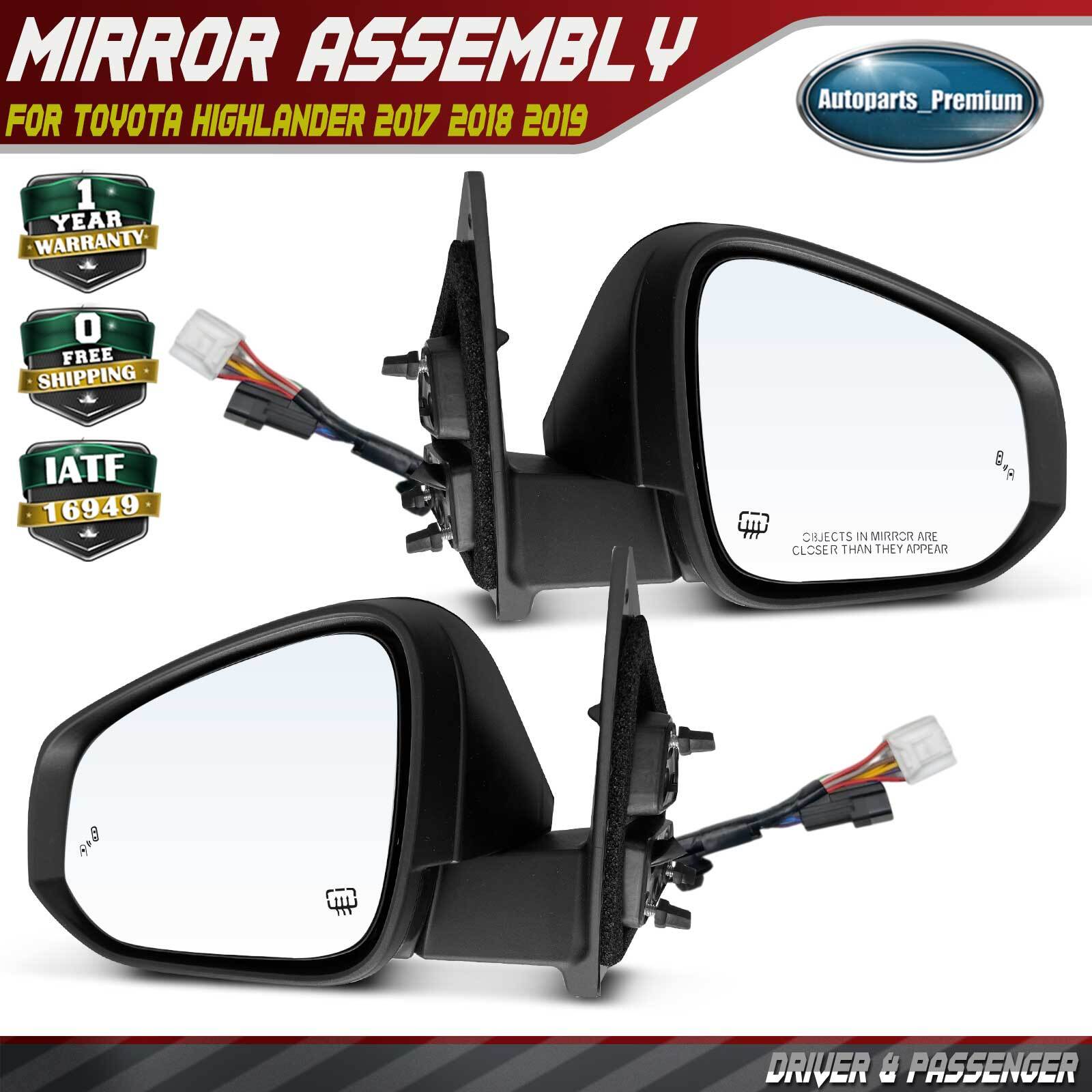 2x Power Mirror w/ Manual Fold Memory Side View for Toyota Highlander 2017-2019