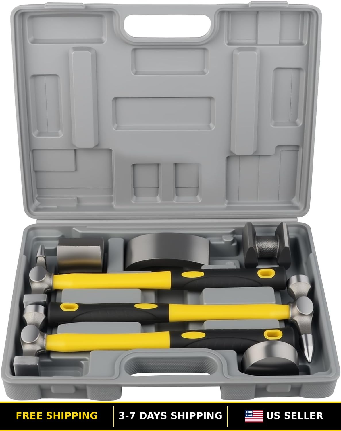 7-Piece Auto Body Repair Tools Set with Panel Beating Hammer & Dolly