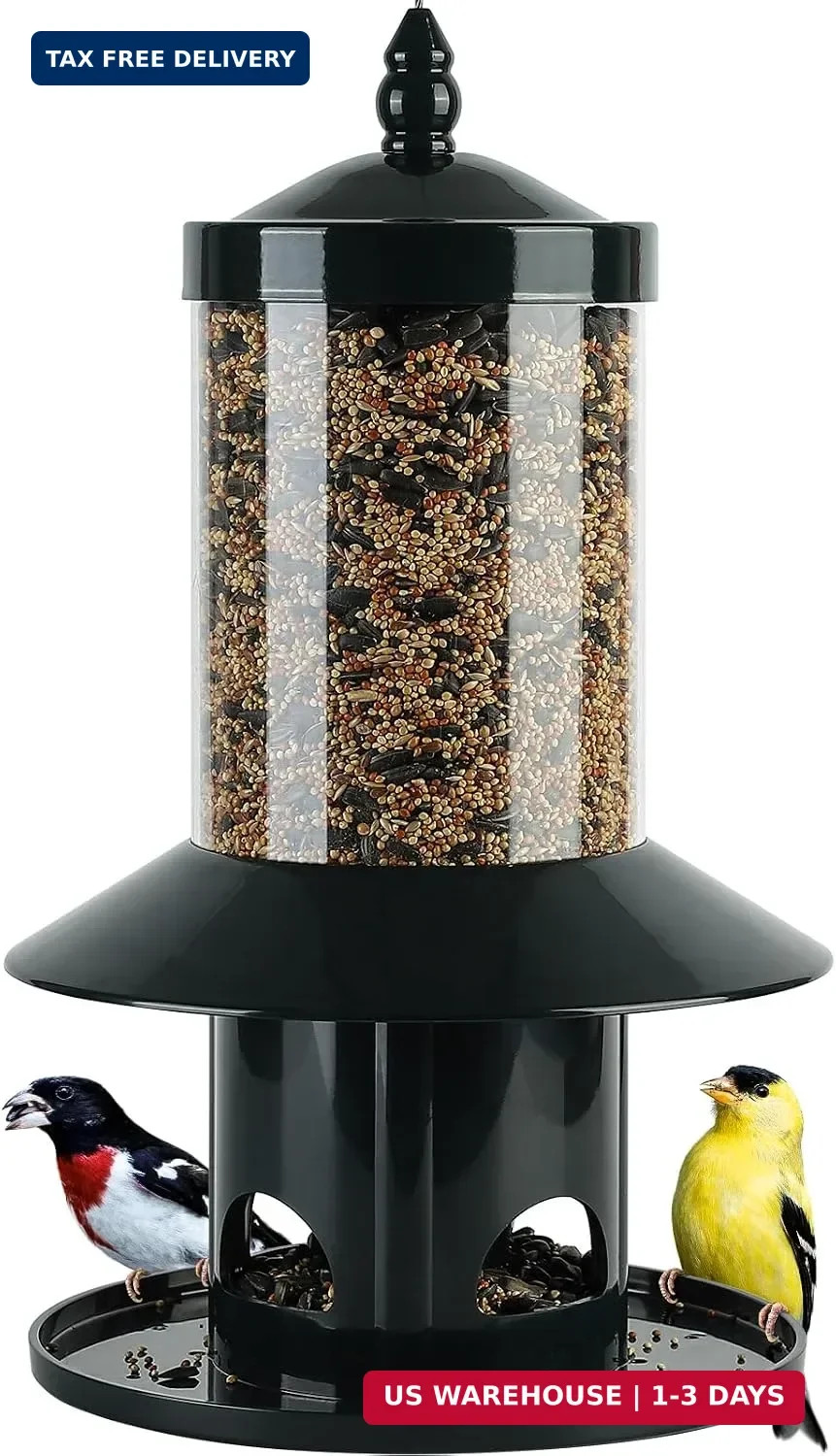 Squirrel Proof Bird Feeder - 360° Feeding Perch Tray for Outdoor Hanging Wild Bi