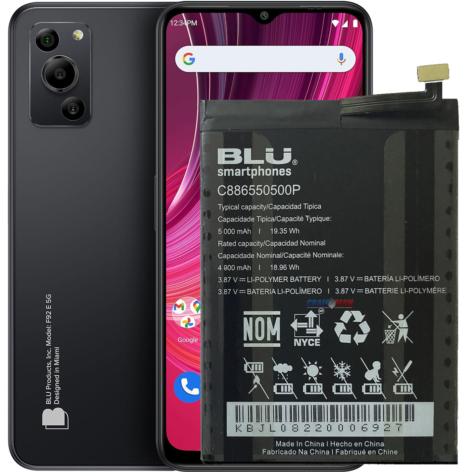 BLU F92e 5G F0050UU Original OEM BLU Battery C886550500P 5000mAh 19.35Wh forf92e