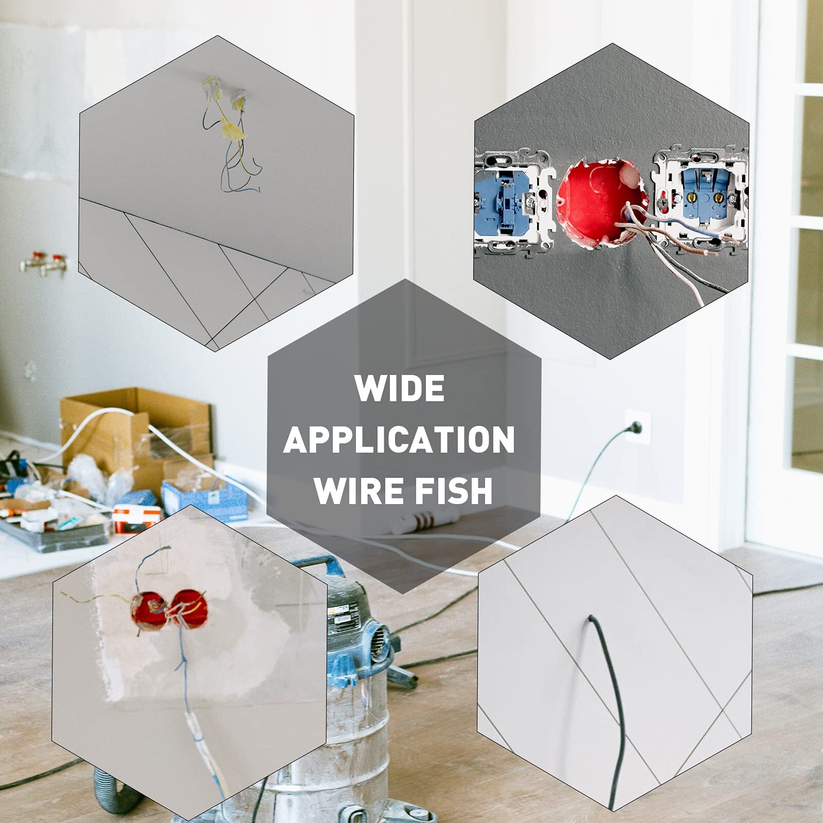 50 Ft Wire Fishing Kit Fiberglass Connectable Fish Tape Wire Puller Cable Pullin
