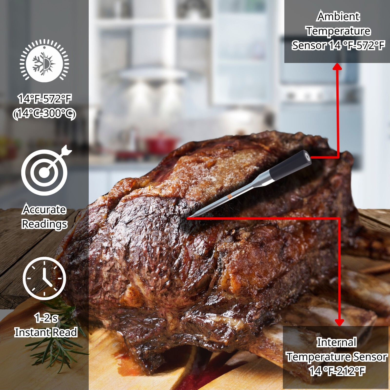 Smart Wireless Meat Thermometer - Long Range Thermometer with Bluetooth BBQ-Oven
