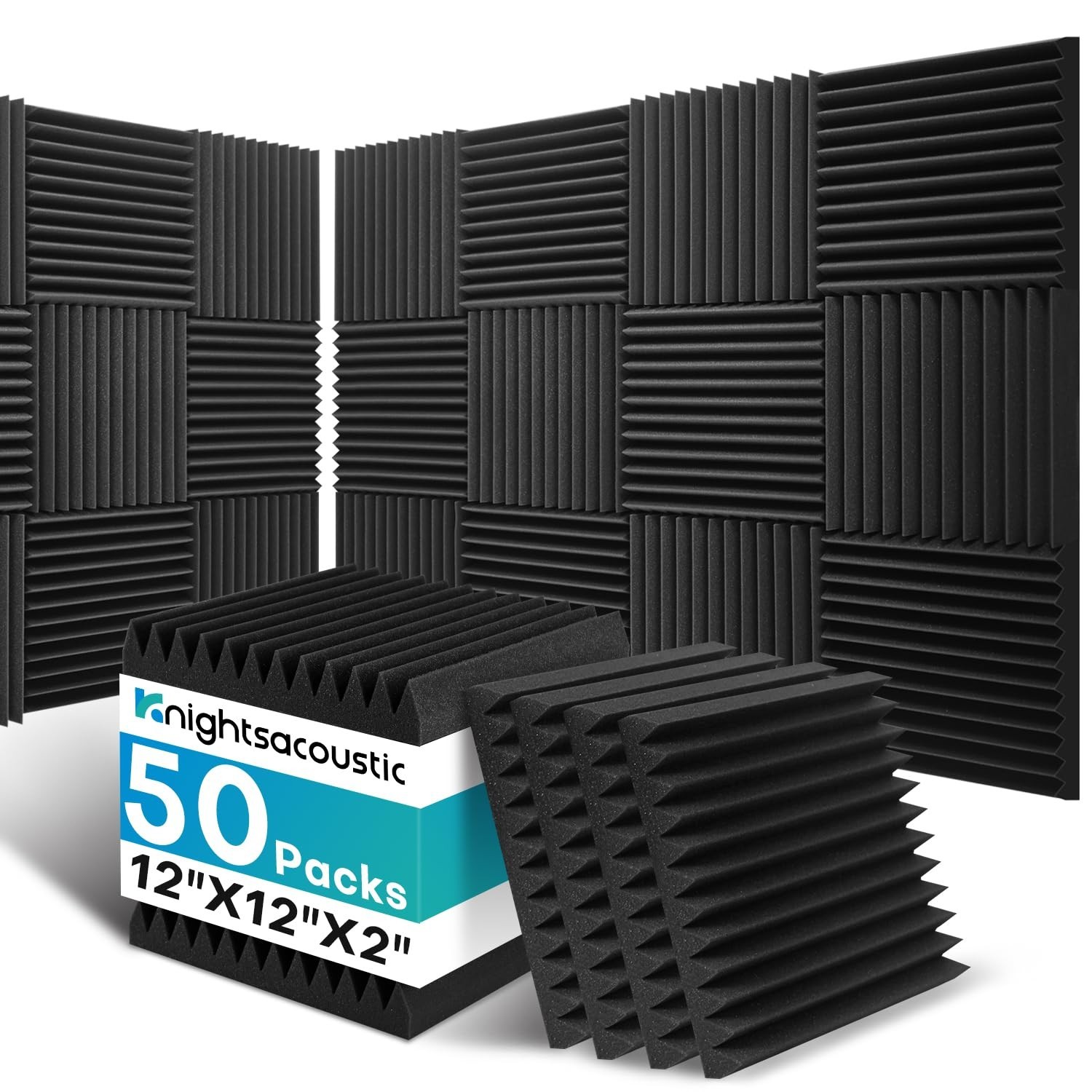 50 Pack Sound Proof Foam Panels for Walls, 2 X 12 X 12 Inches Acoustic Foam P...