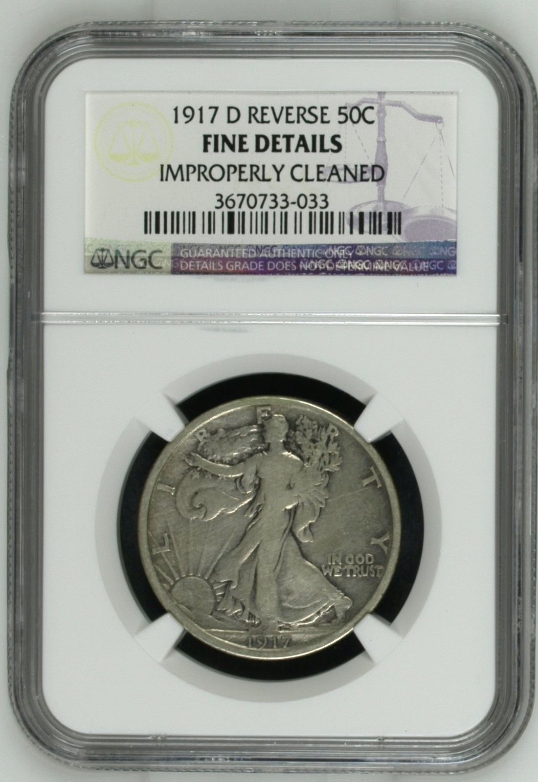 1917 D Half Dollars Liberty Walking NGC F Details Improperly Cleaned