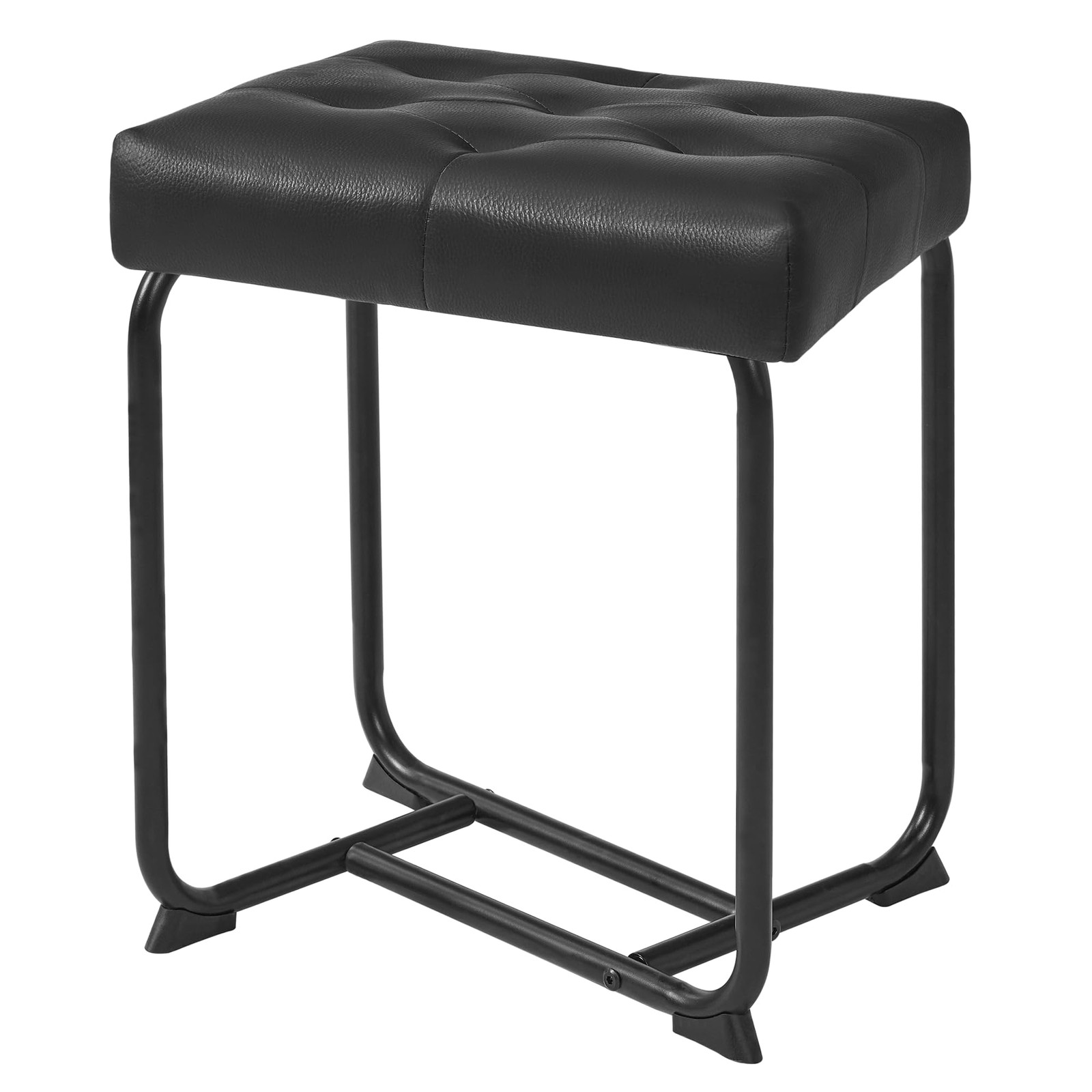 Vanity Stool Ottoman Makeup Chair Thickened Cushion Square Faux Leather Black