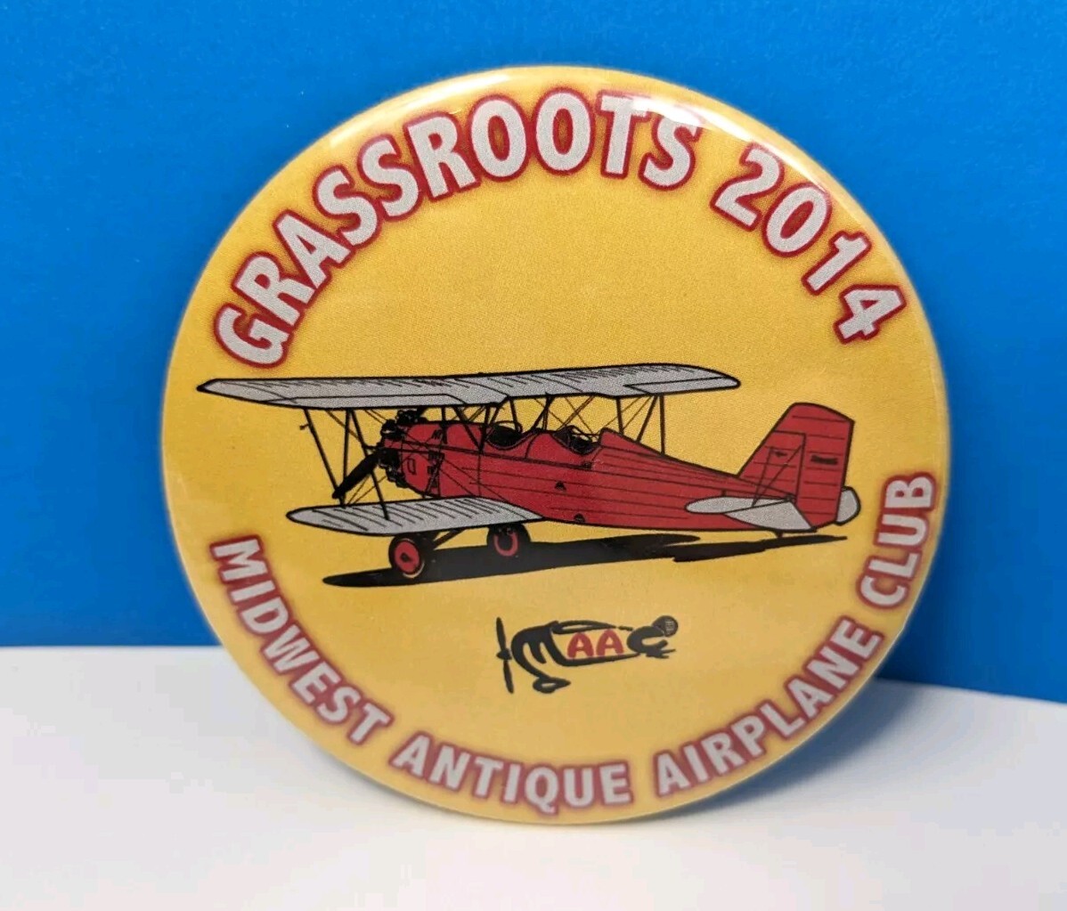 Midwest Antique Airplane Club MAAC Grassroots 2014 Button Pin