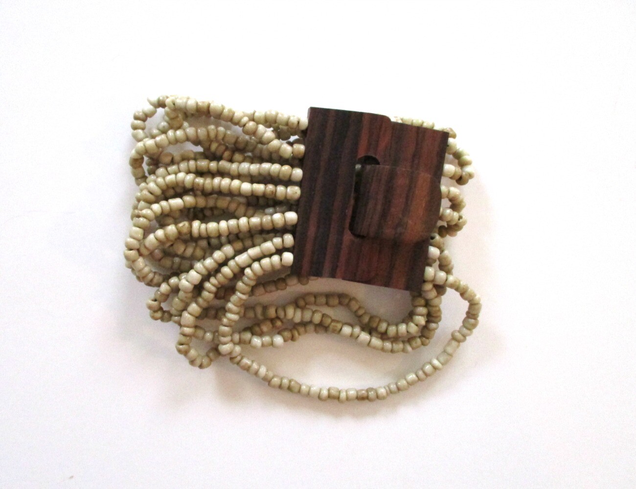 Made in Indonesia - Stretch Beaded Bracelet - Ivory / Tan - New