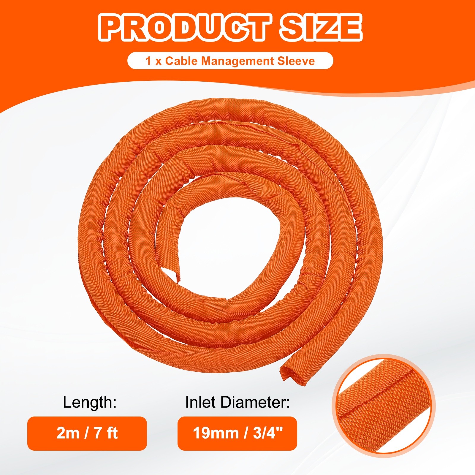 Wire Split Braided Cable Management Sleeve, Orange (3/4" - 7 Feet)