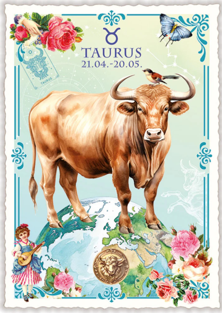 Postcard Glitter Edition Tausendschoen Zodiac Horoscope Taurus  Bull