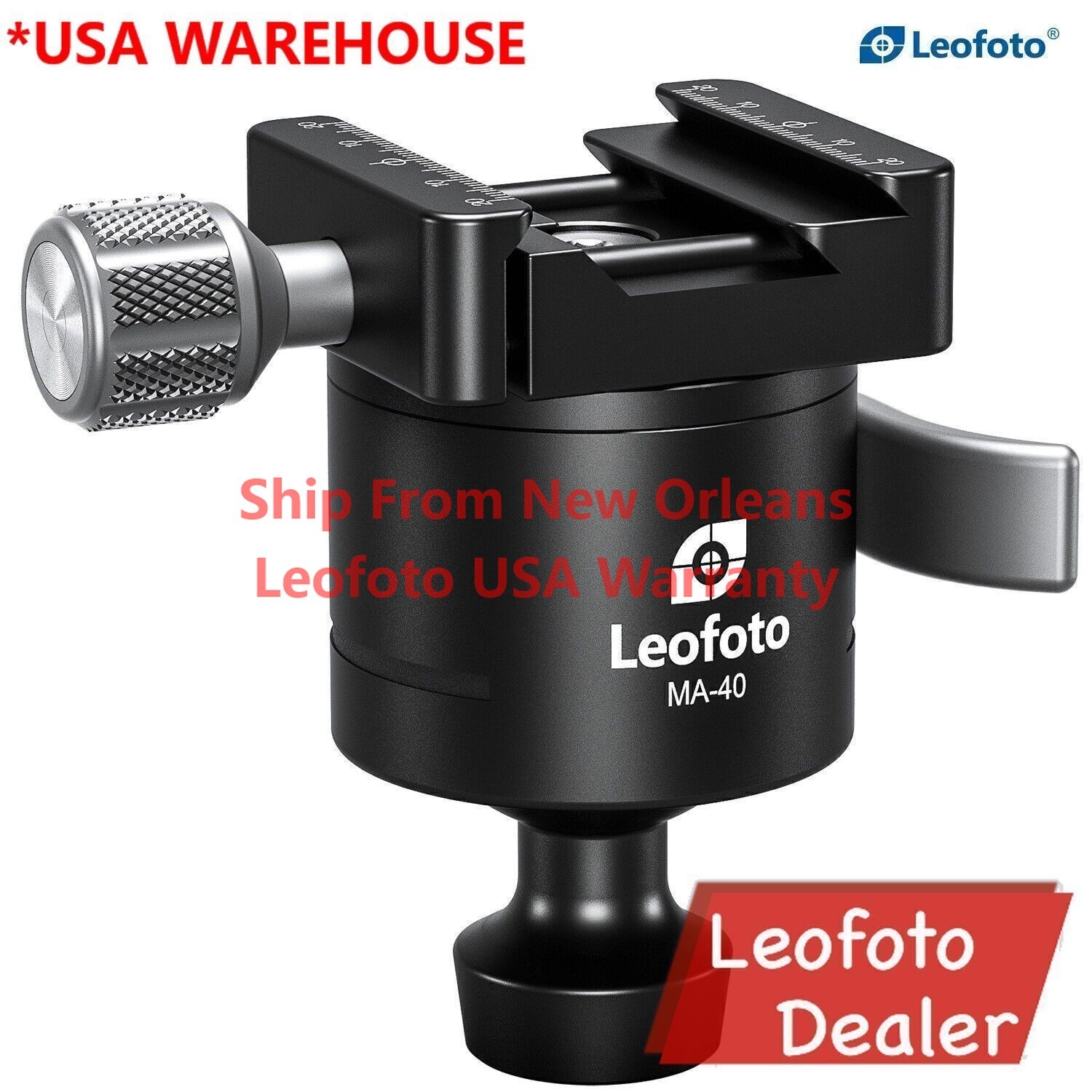 Leofoto MA-40 40mm Rapid Lock Ball Head w Arca /Picatinny Clamp USA Warehouse