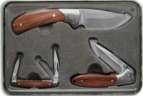 Schrade Old Time 1130065 Rosewood Geo 3-PC Knife: 1 Fixed & 2 Folding Blade Kniv