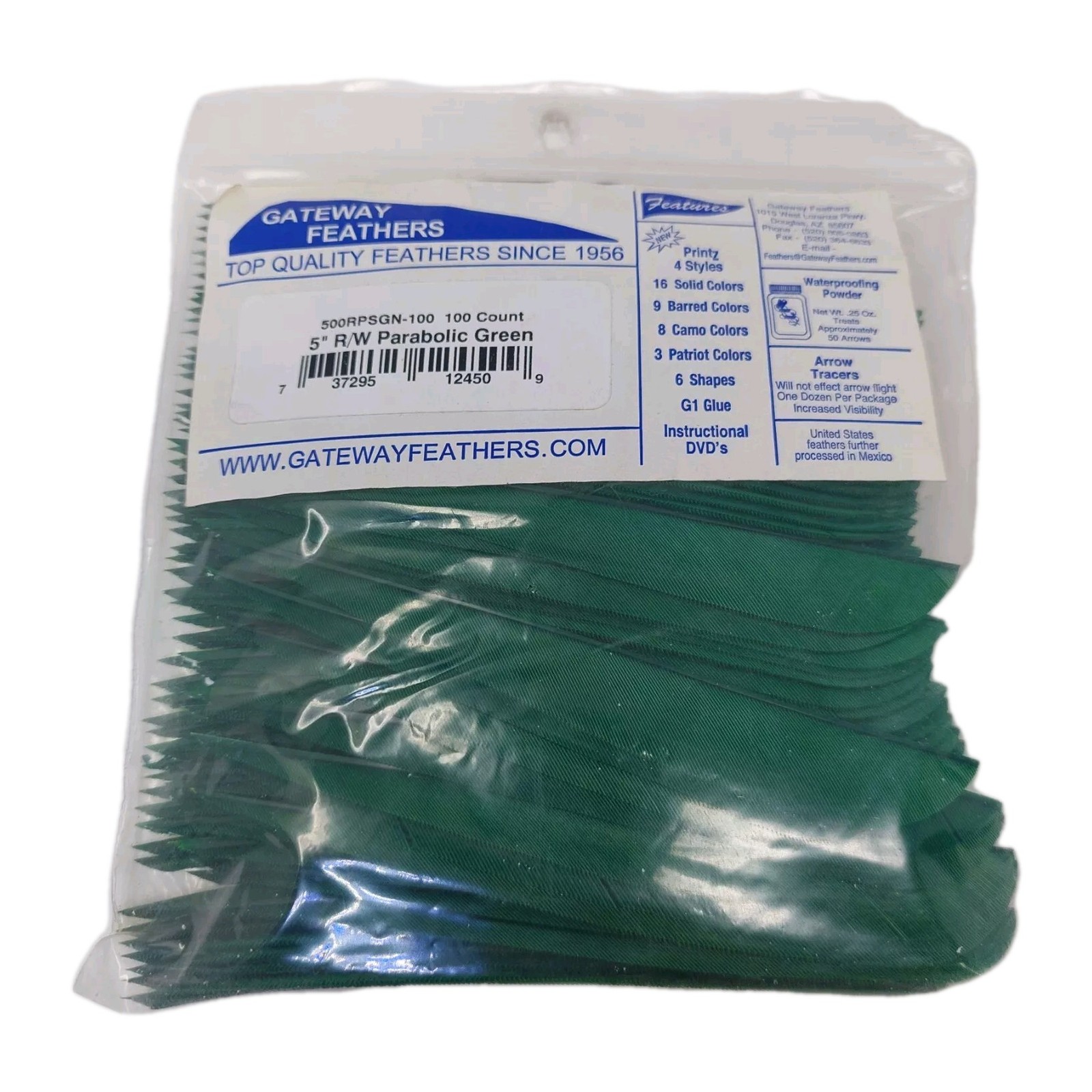 100 Pack Gateway Feathers 5" Right Wing: Parabolic Green 500RPSGN-100