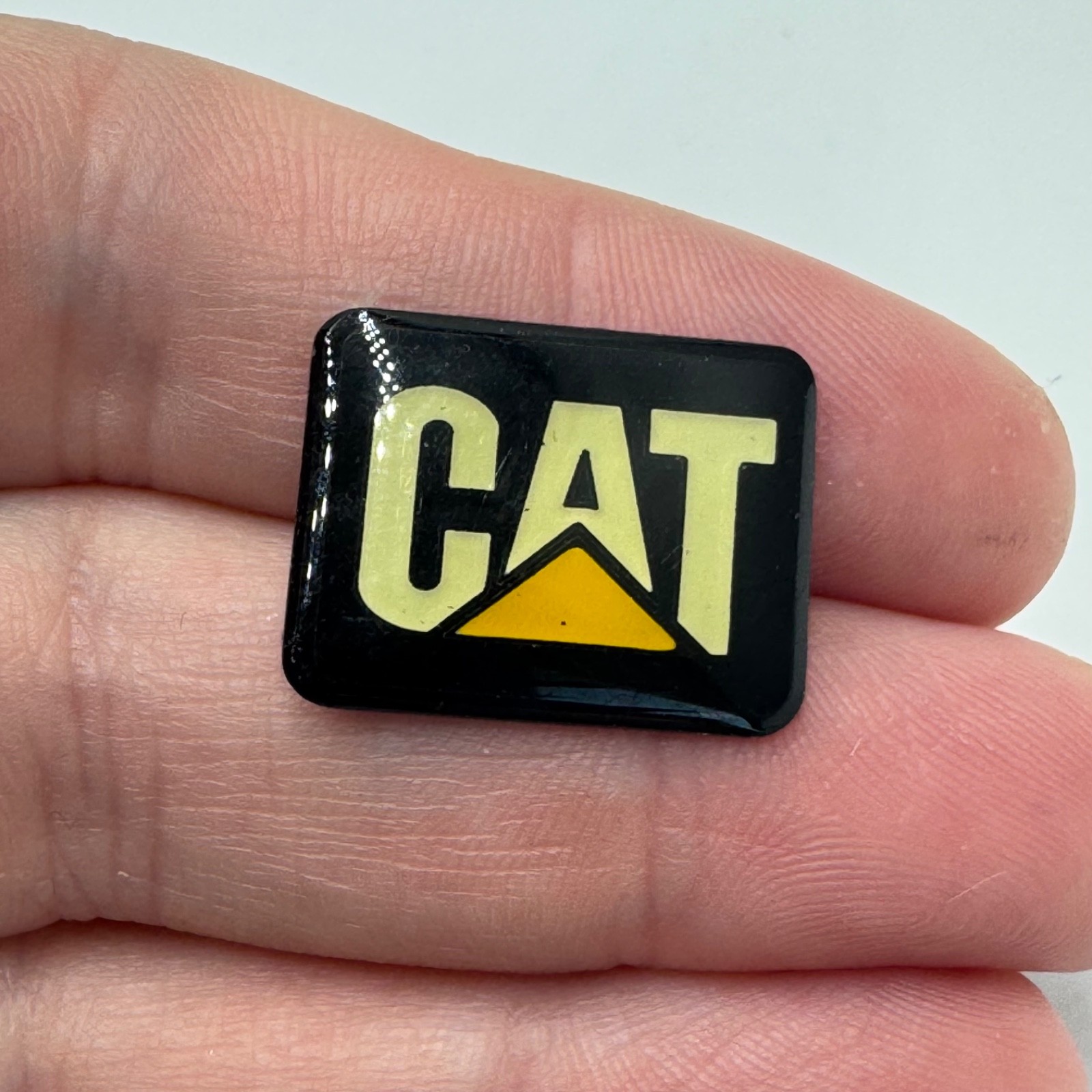 Vintage Cat Caterpillar Logo Enamel Lapel Pin Black Yellow Rectangle Tie Tack