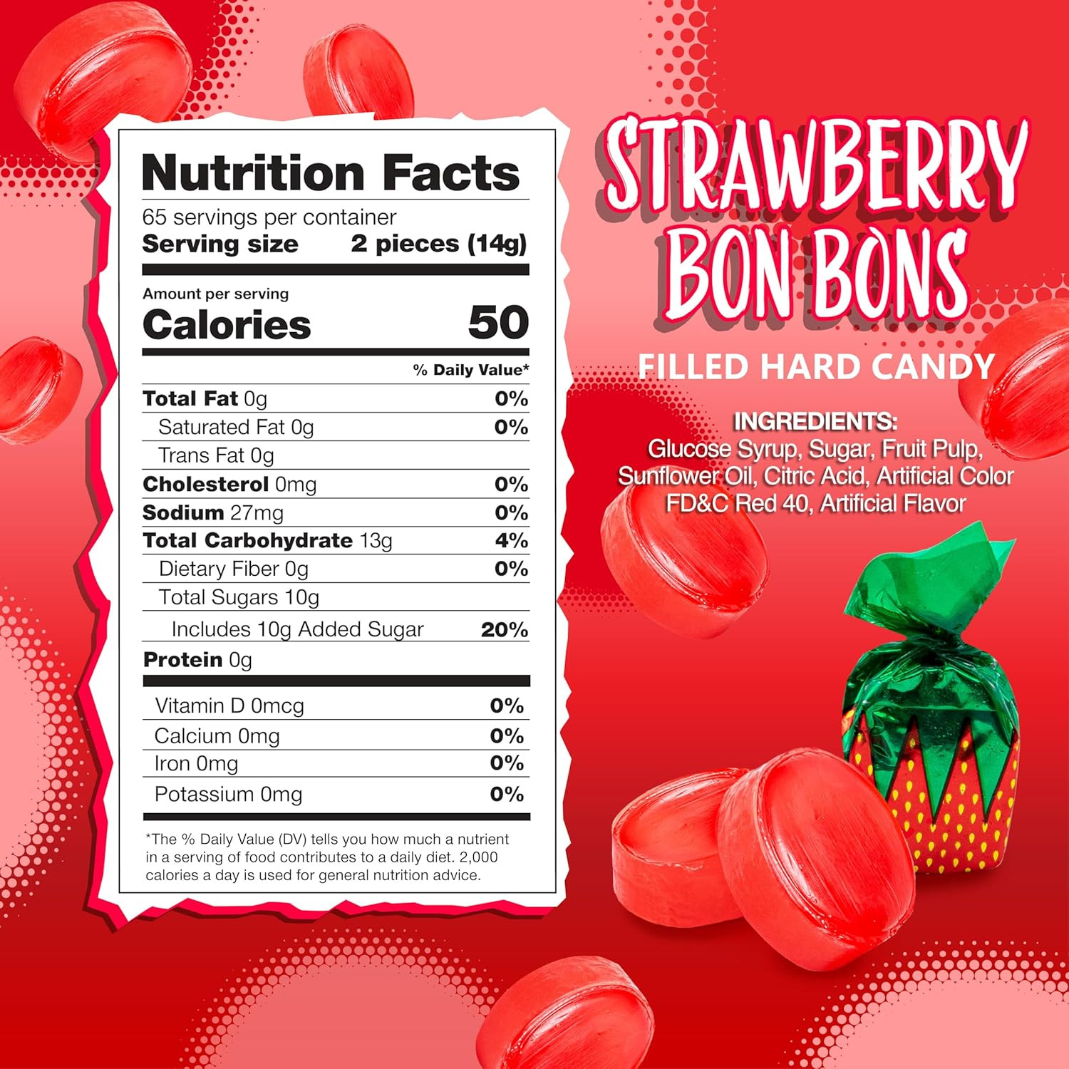 Arcor Strawberry Bon Bons | 2 Pound Bag | Individually Wrapped Hard Candy | Old