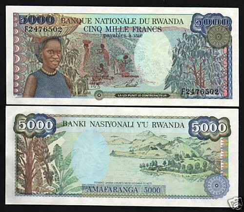 Rwanda 5000 FRANCS P-22 1988 Lake Mountain UNC World Currency Money NOTE