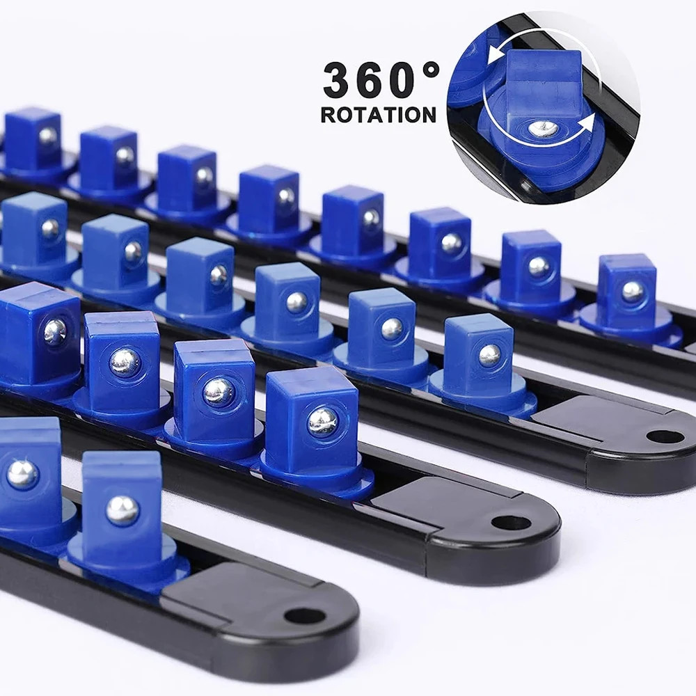 360 Swivel Socket Organizer Rail Holder Tray 1/4 3/8 1/2 Tool Storage Rack