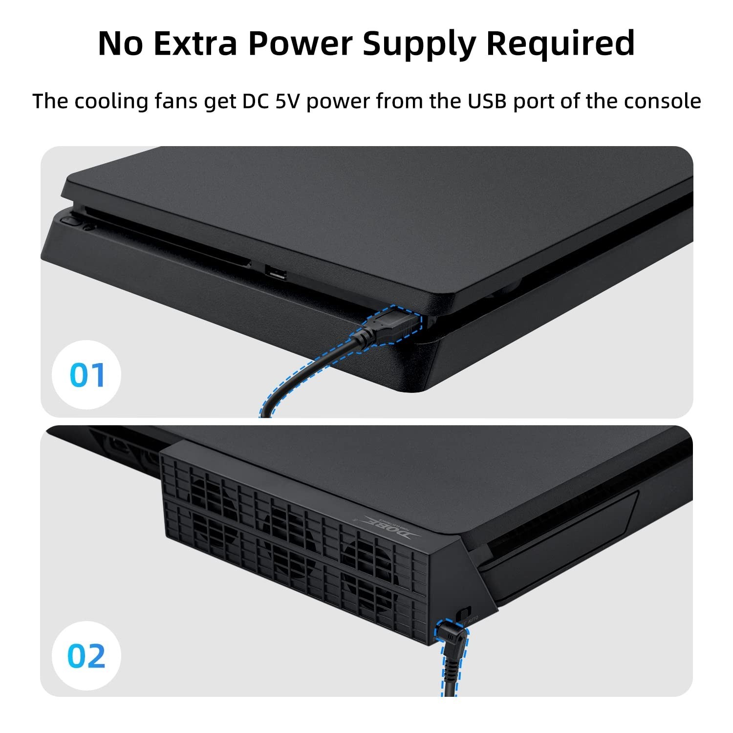 Intelligent 3-Fan Cooling System for PS4 Slim - Automatic Temperature Control