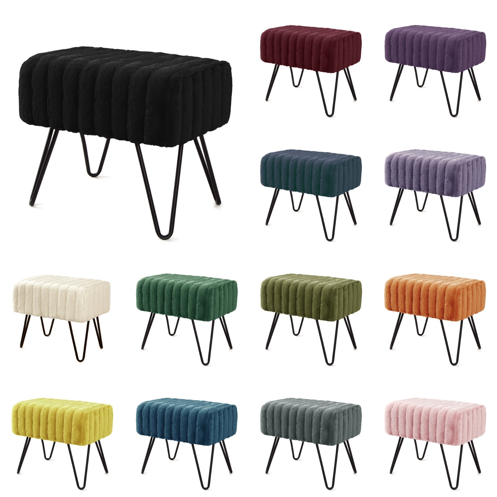 Super Soft Mink Faux Fur Ottoman Stylish Foot Rest & Vanity Bench Living Room