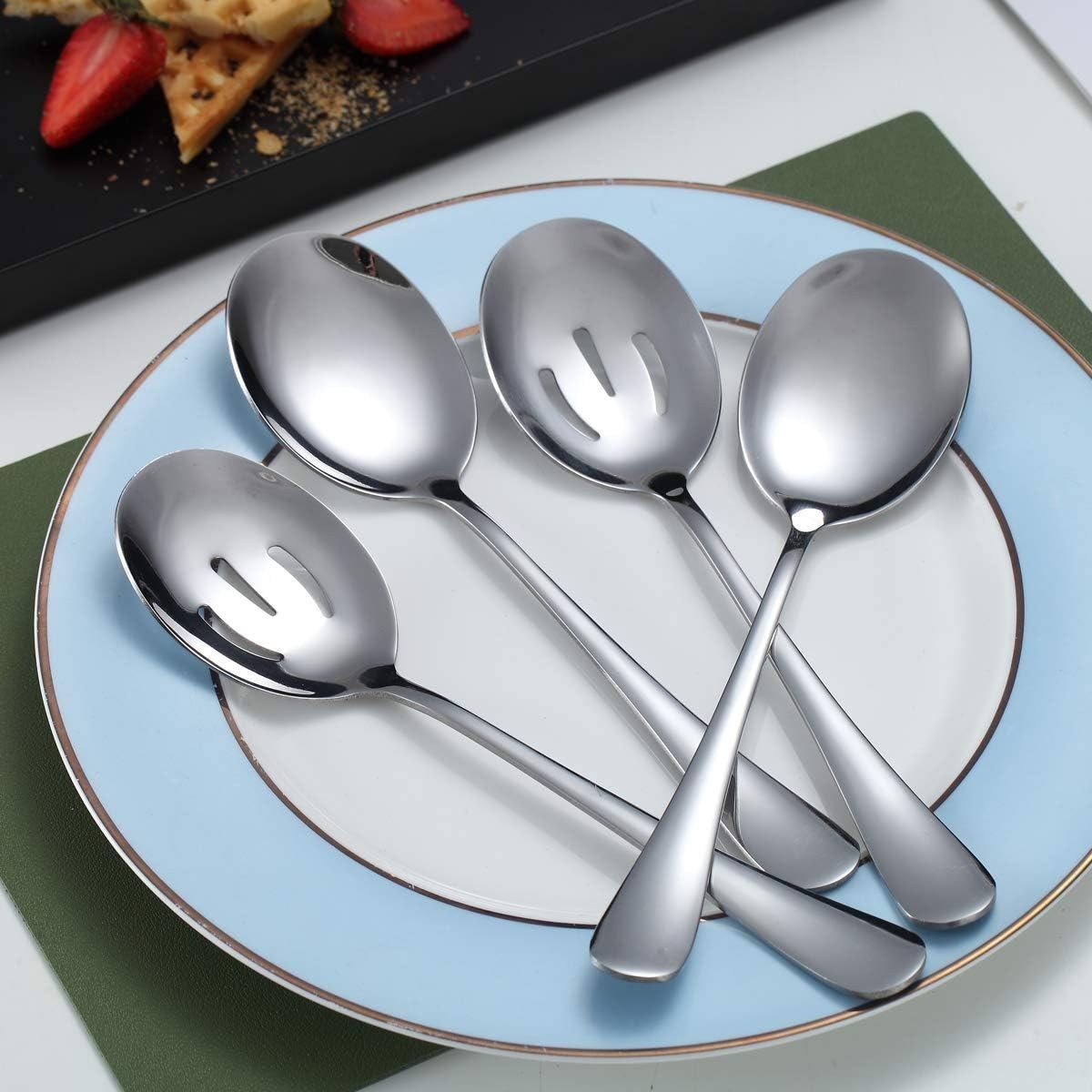 High-Quality 4-Piece Stainless Steel Serving Set - 2 Slotted & 2 Solid Spoons